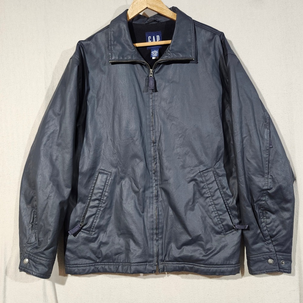 VTG Y2K GAP Mens Blue Coated Cotton Fleece Lined Zip Utility Jacket Aug 2000 L